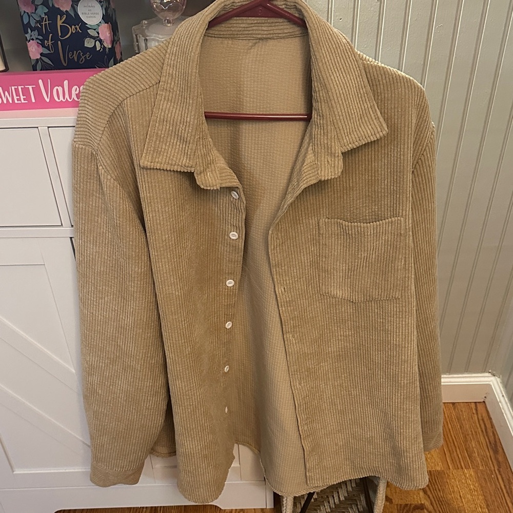 Men’s Tan Corduroy Button-Up Shirt